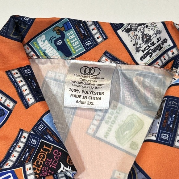 Detroit Tigers Shirt Adult 2XL XXL Orange Ticket AOP Button Up MLB Baseball Men - Picture 6 of 11